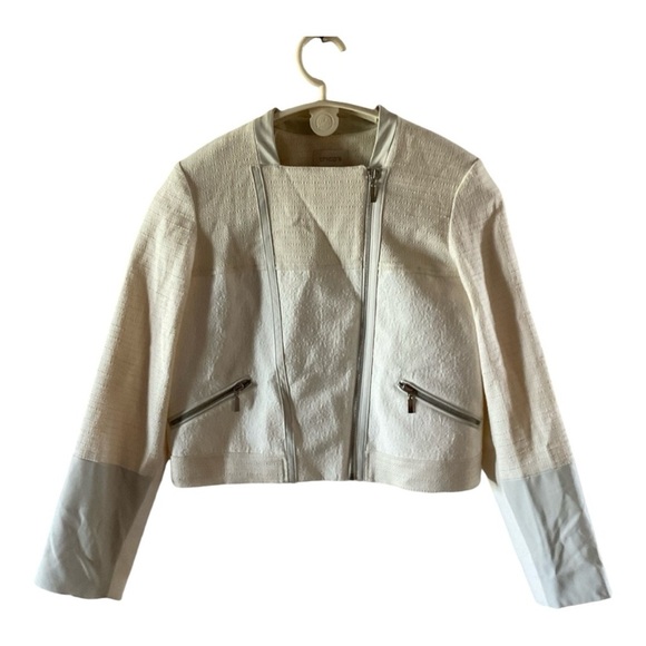Chico’s Moto Jacket Mixed Media Fabric Zip Closure Ivory Size M (8) Chico's 1 - Picture 2 of 15